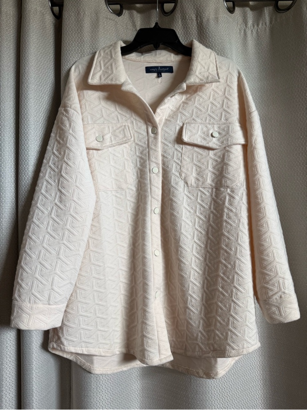 Simply Southern Ivory Shacket Quilted Size LG Comfy Casual Neutral Minimalist